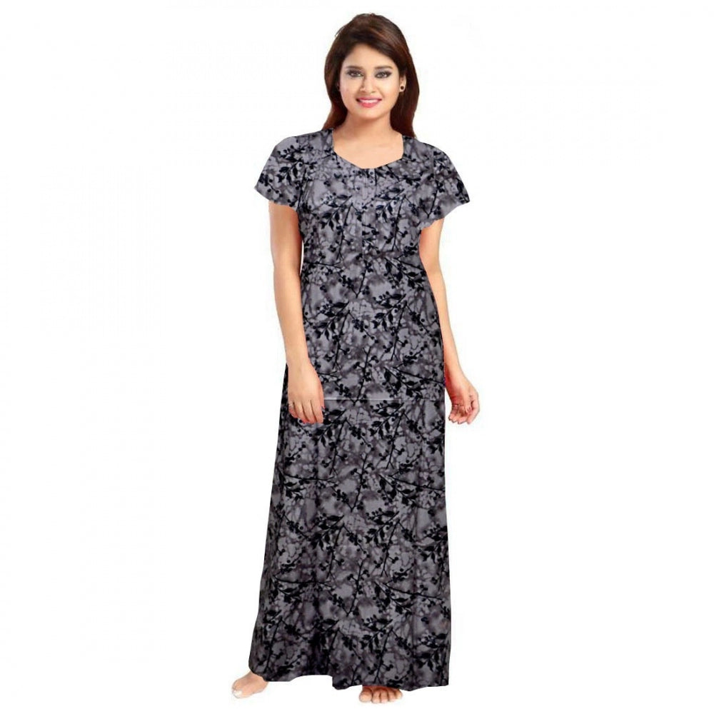 Generic Women's Cotton Printed Maxi Nighty (Grey) Main image