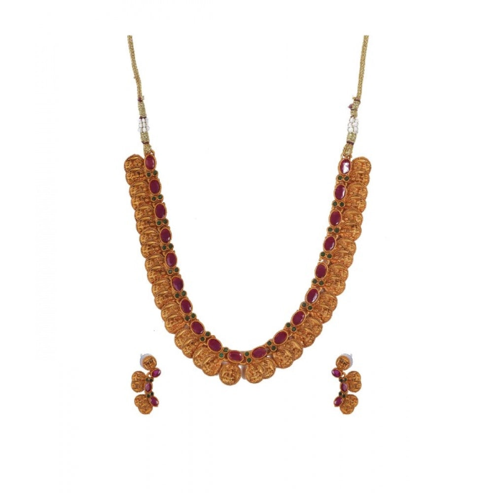 Generic Women's Elegent Laxmi Coin Shape Jewellery Chowker Set (Red, Free Size) Main image