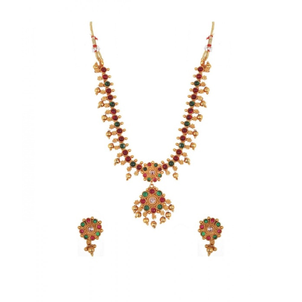 Generic Women's Elegent Brass Kempu Chain Jewellery Set (Multi Color, Free Size) Main image