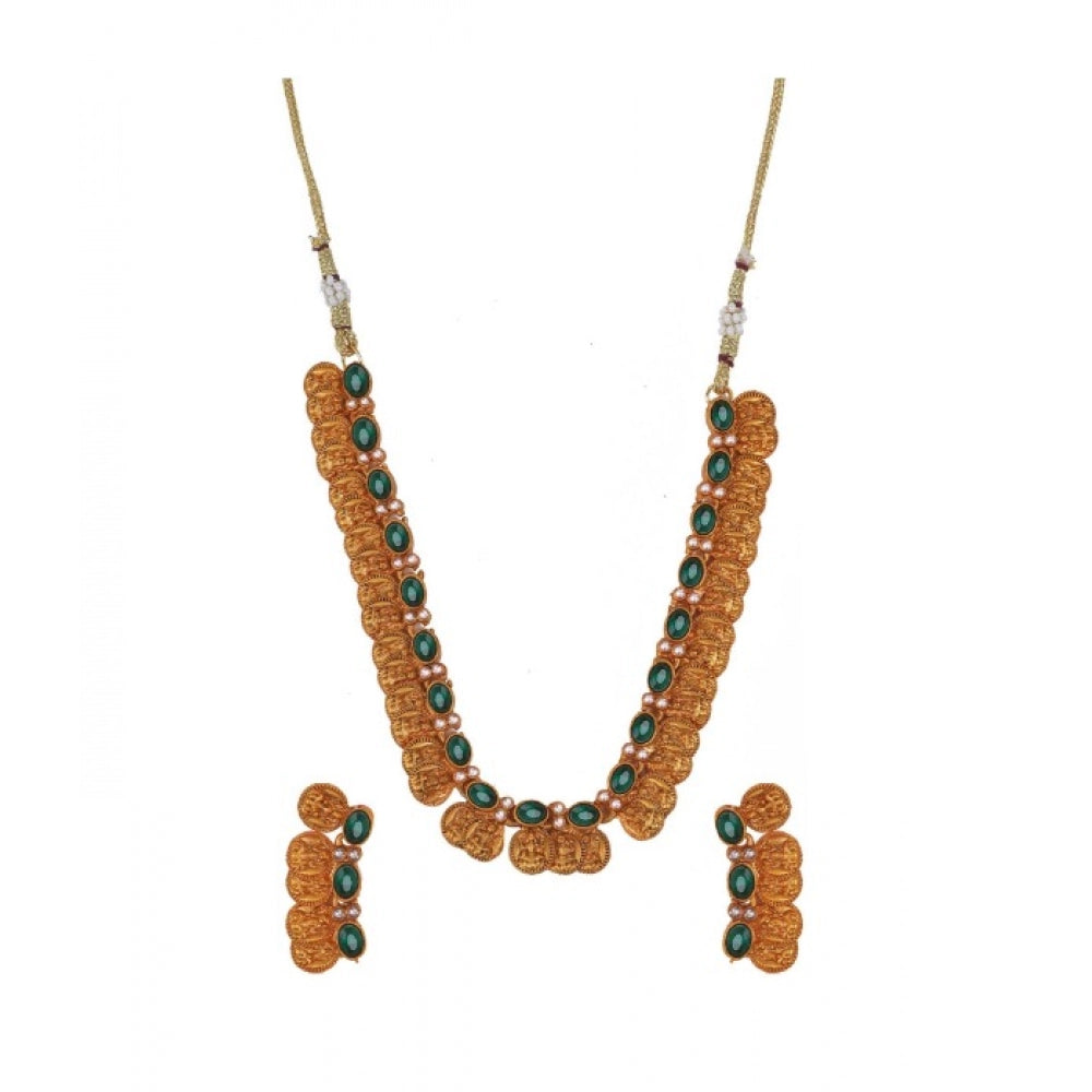Generic Women's Elegent Laxmi Coin Shape Jewellery Chowker Set (Green, Free Size) Main image