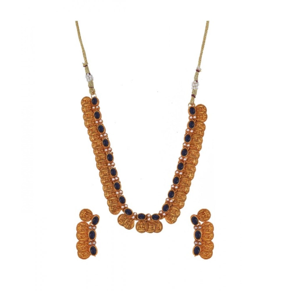 Generic Women's Elegent Laxmi Coin Shape Jewellery Chowker Set (Blue, Free Size) Main image