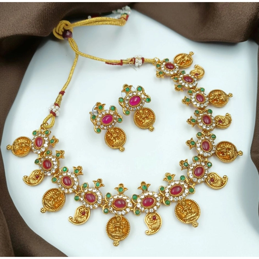 Generic Women's Gold Plated Traditional Necklace and Earrings Set (Multi Color, Free Size) Main image