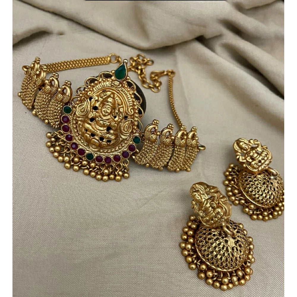 Generic Women's Traditional Temple Necklace and Earrings Set in Gold (Multi Color, Free Size) Main image