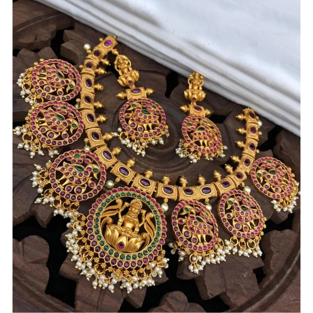 Generic Women's Goddess Glamour Gold Plated Temple Necklace and Jhumka Set (Multi Color, Free Size) Main image
