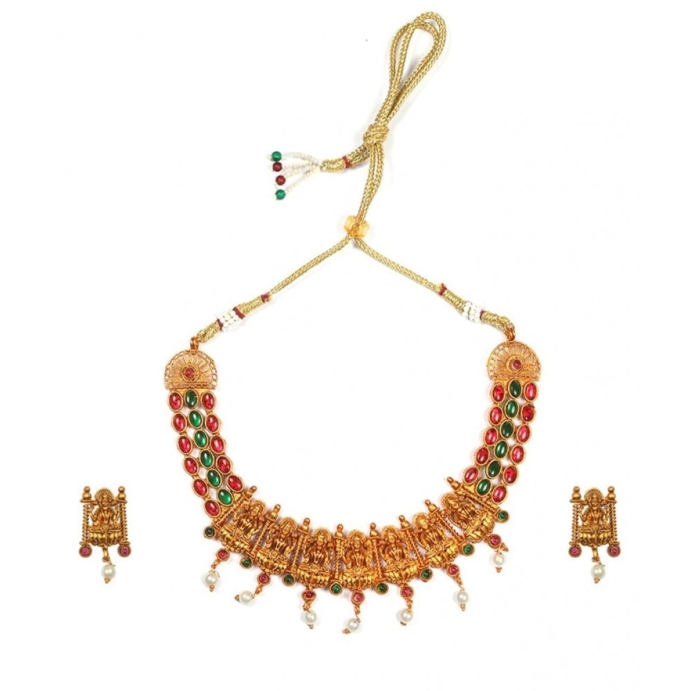 Generic Women's Temple Necklace and Earrings Set in Gold Plating (Multi Color, Free Size) Main image