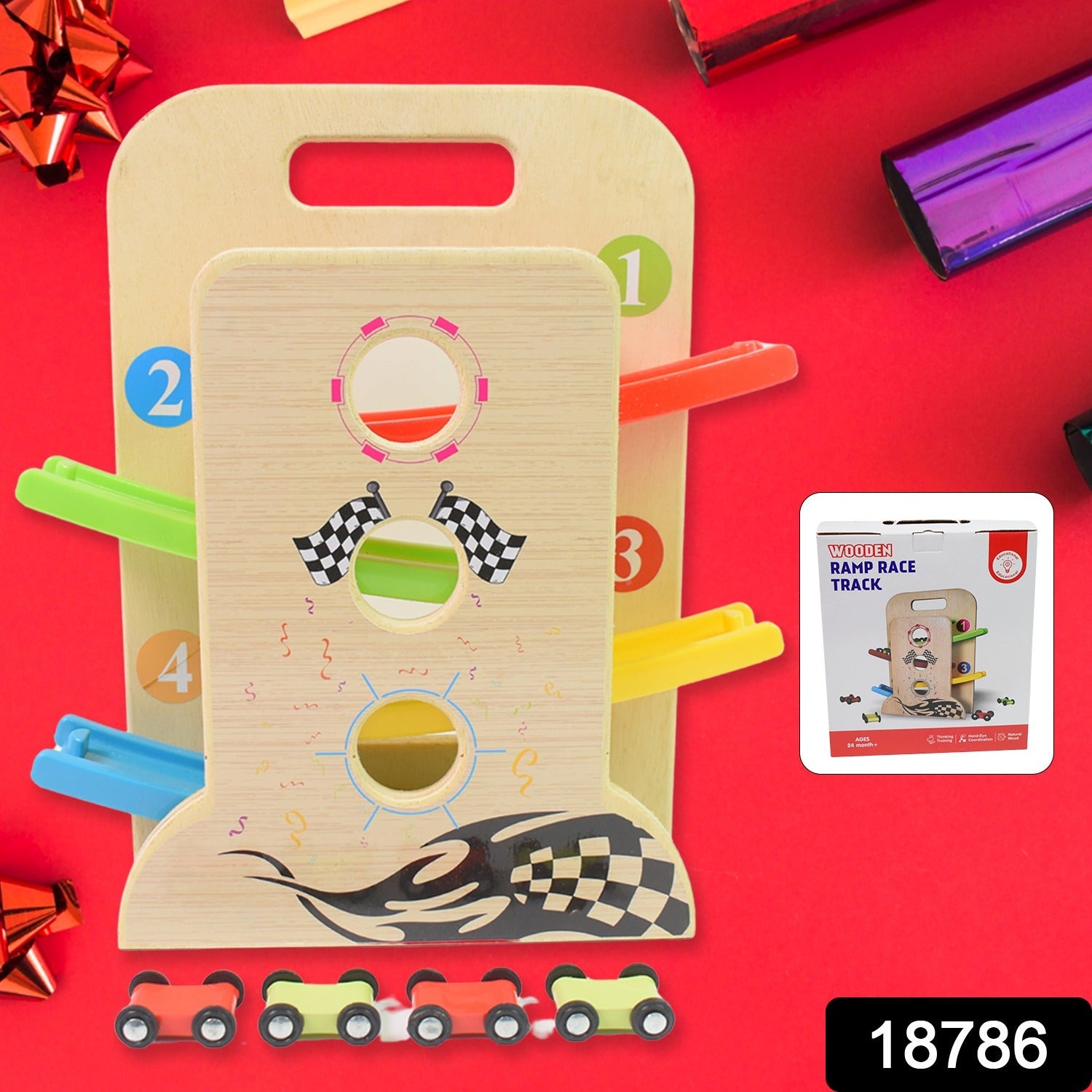 Wooden Ramp Racer – 4 Cars & Handle for Kids | Action Legion Secondary image