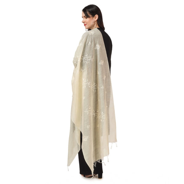 Generic Women's Cotton Embroidered Dupatta (Off-White, Length: 2.25 to 2.50 Mtr)