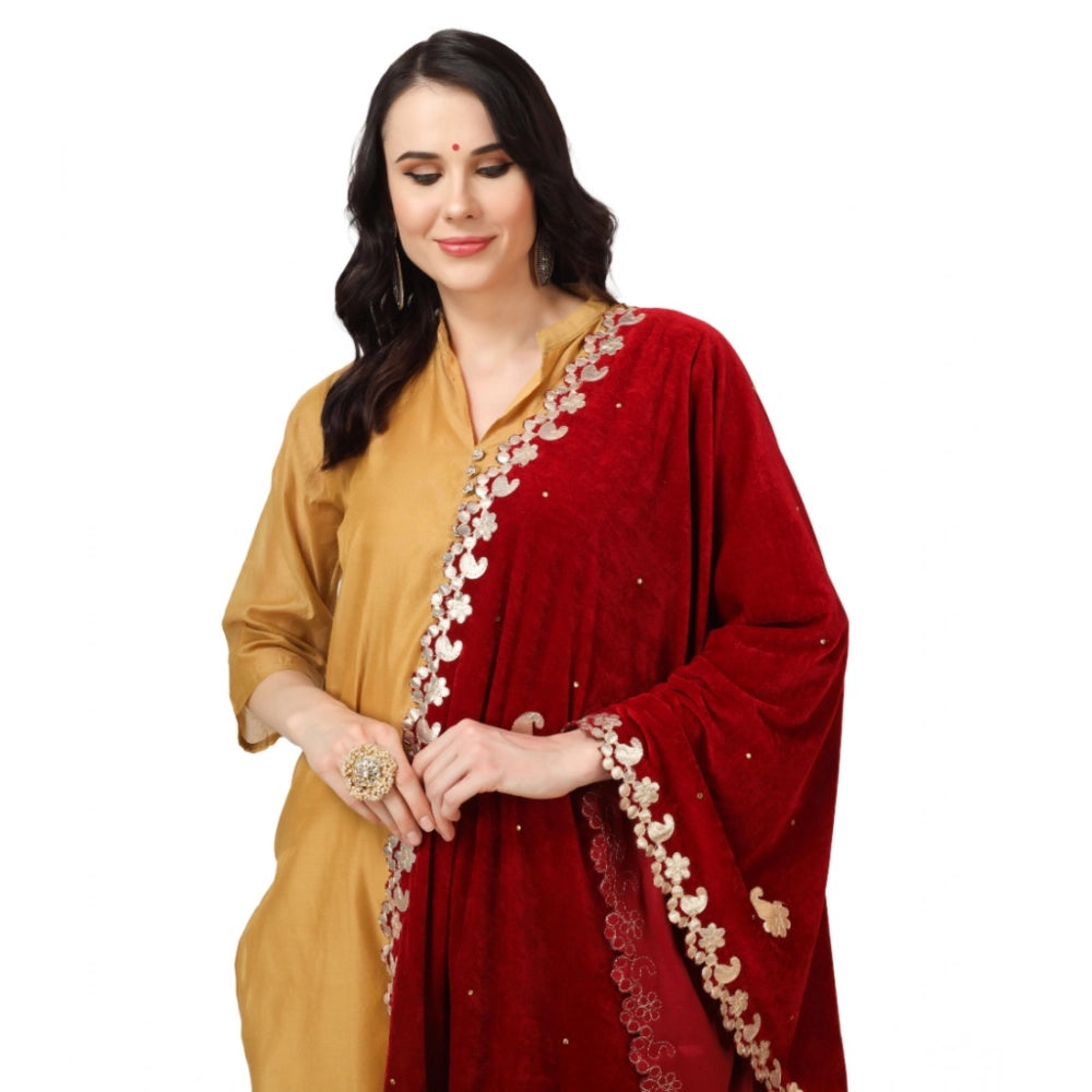 Generic Women's Velvet Gotta Patti Dupatta (Maroon, Length: 2.25 to 2.50 Mtr) Secondary image