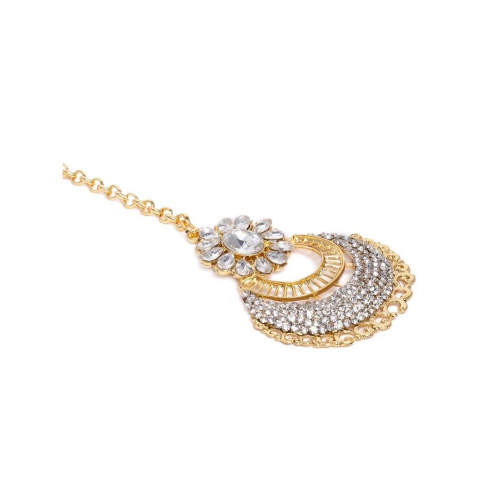 Generic Women's Rose Gold Plated Alloy Kundan Earrings &amp; Mangtikka (White) Secondary image