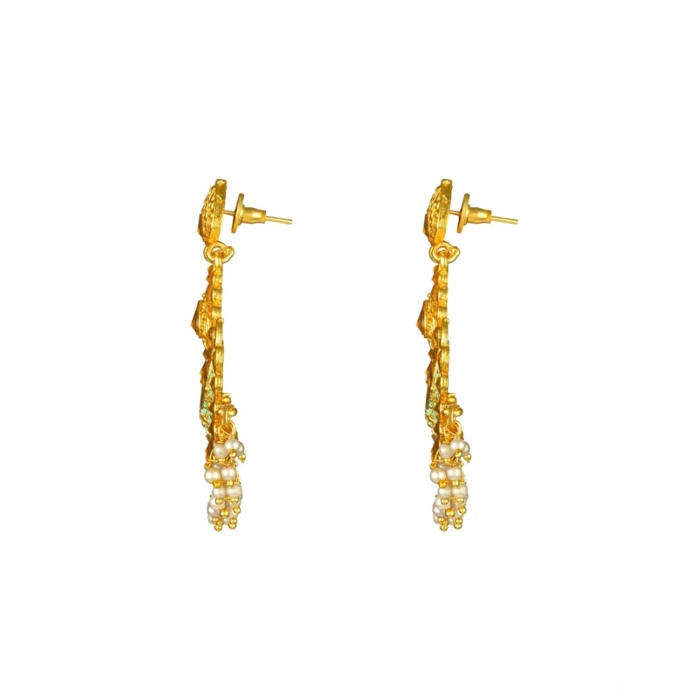 Generic Women's Rose Gold Plated Alloy Kundan Earrings &amp; Mangtikka (Green) Secondary image