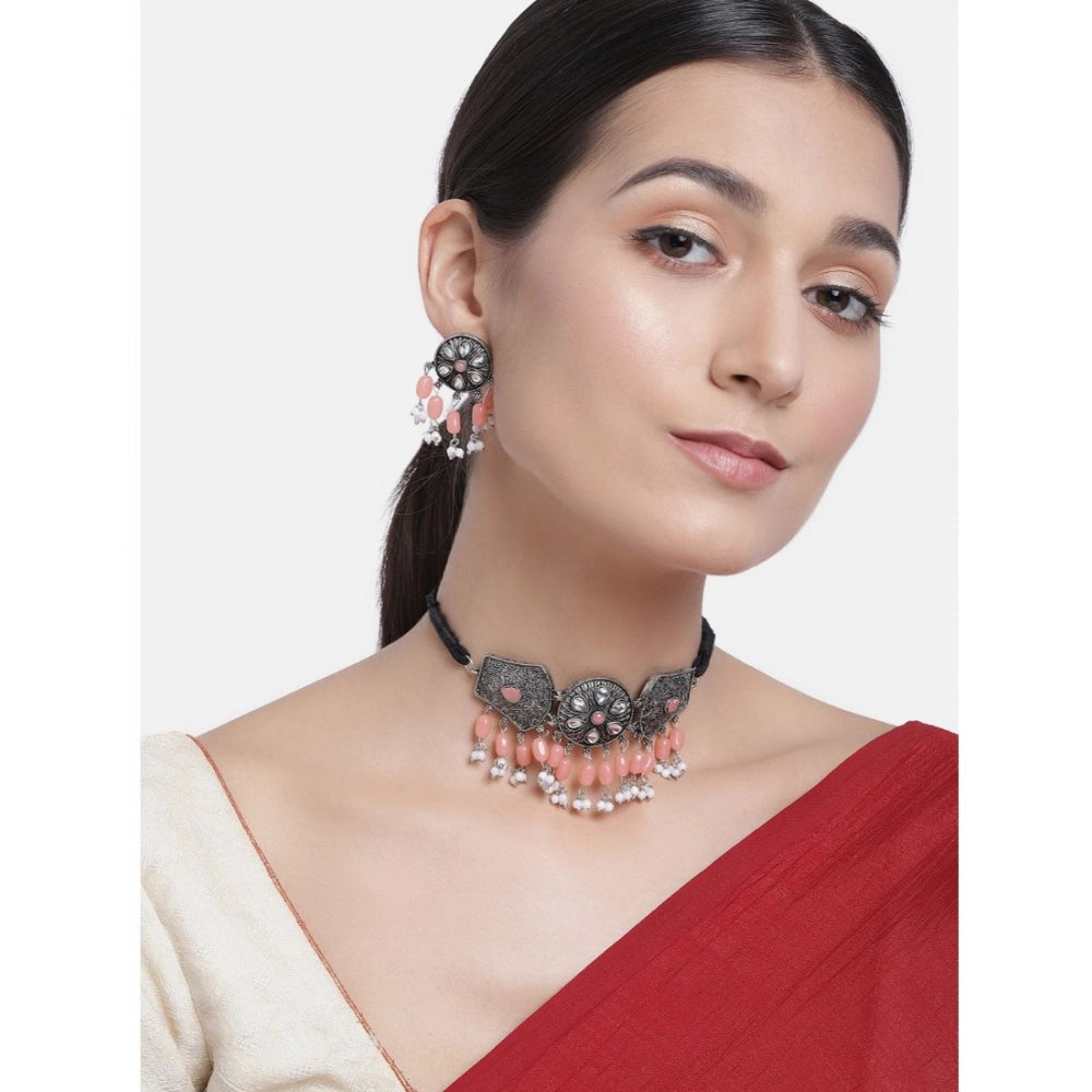 Generic Women's Rose Gold Plated Alloy Necklace &amp; Earings Set (Orange) Secondary image