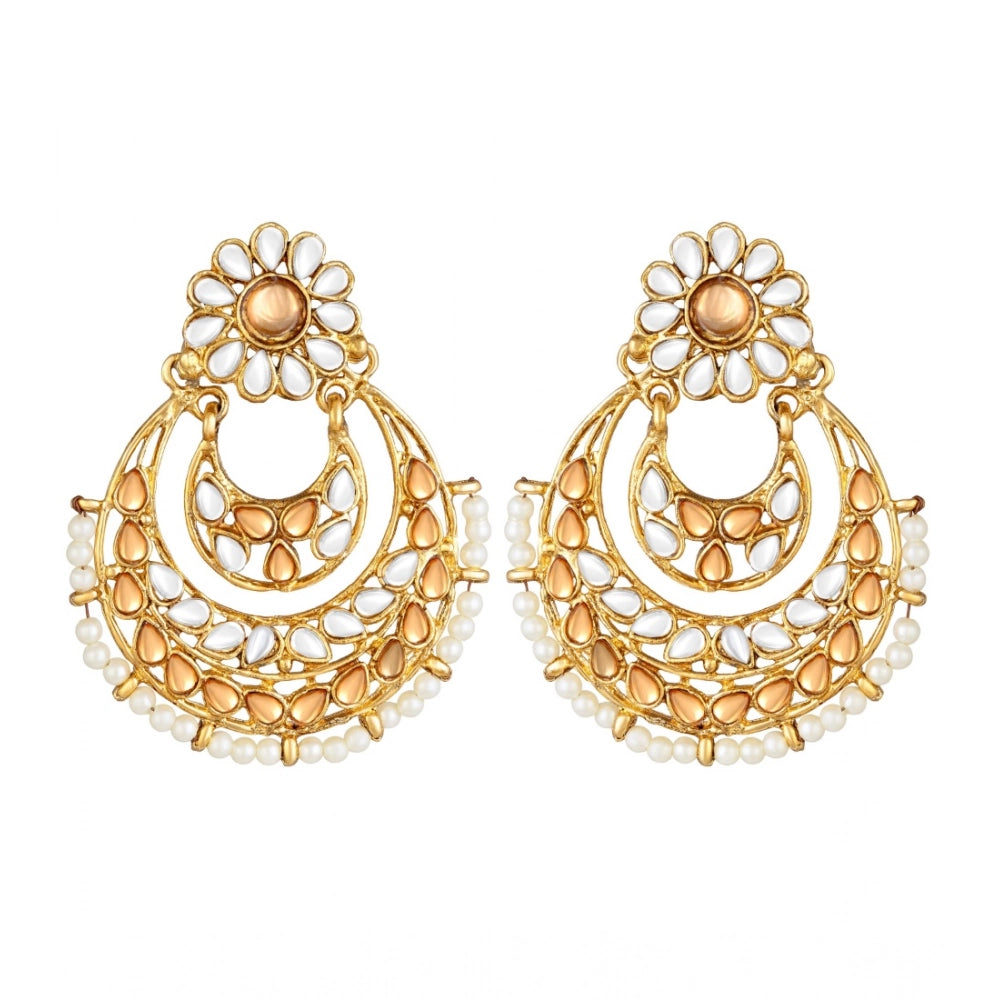 Generic Women's Rose Gold Plated Alloy Kundan Earrings &amp; Mangtikka (White &amp; Gold) Main image