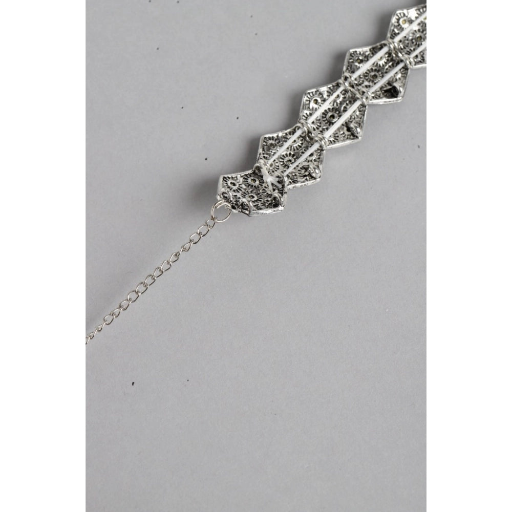 Generic Women's Rose Gold Plated Alloy Choker (Silver &amp; Black) Secondary image