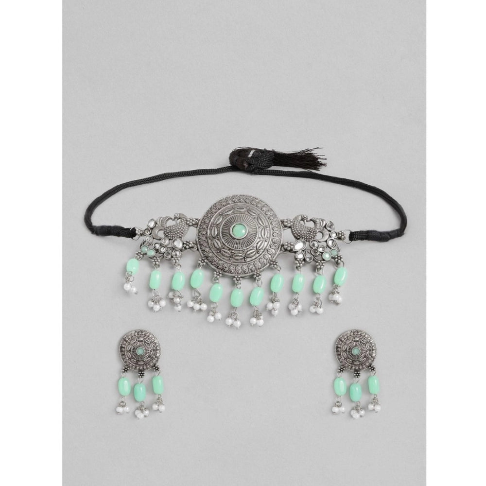 Generic Women's Rose Gold Plated Alloy Necklace &amp; Earings Set (Light Green) Main image