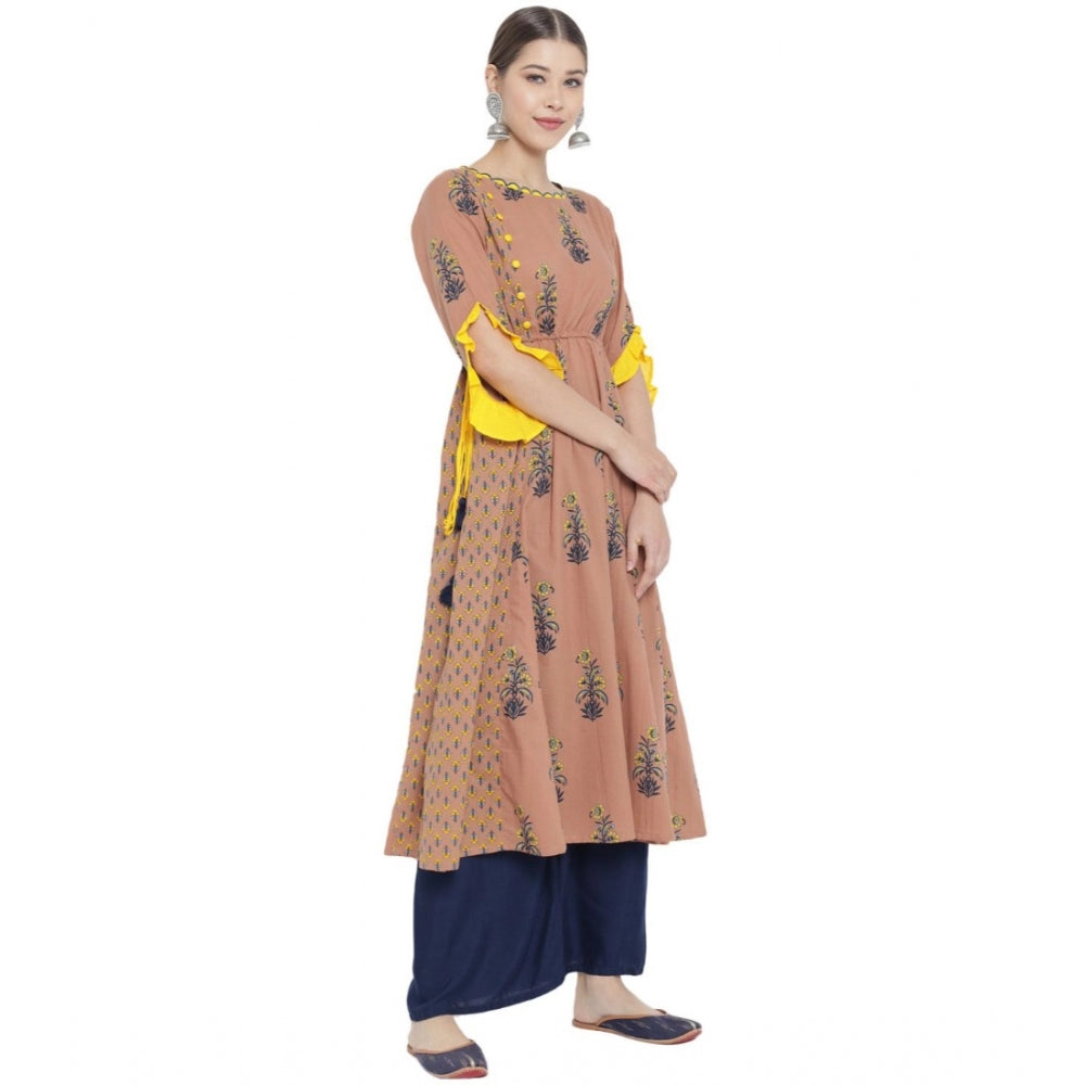Generic Women's Casual 3/4 th Sleeve Floral Printed Cotton Kurti (MultiColor) Secondary image