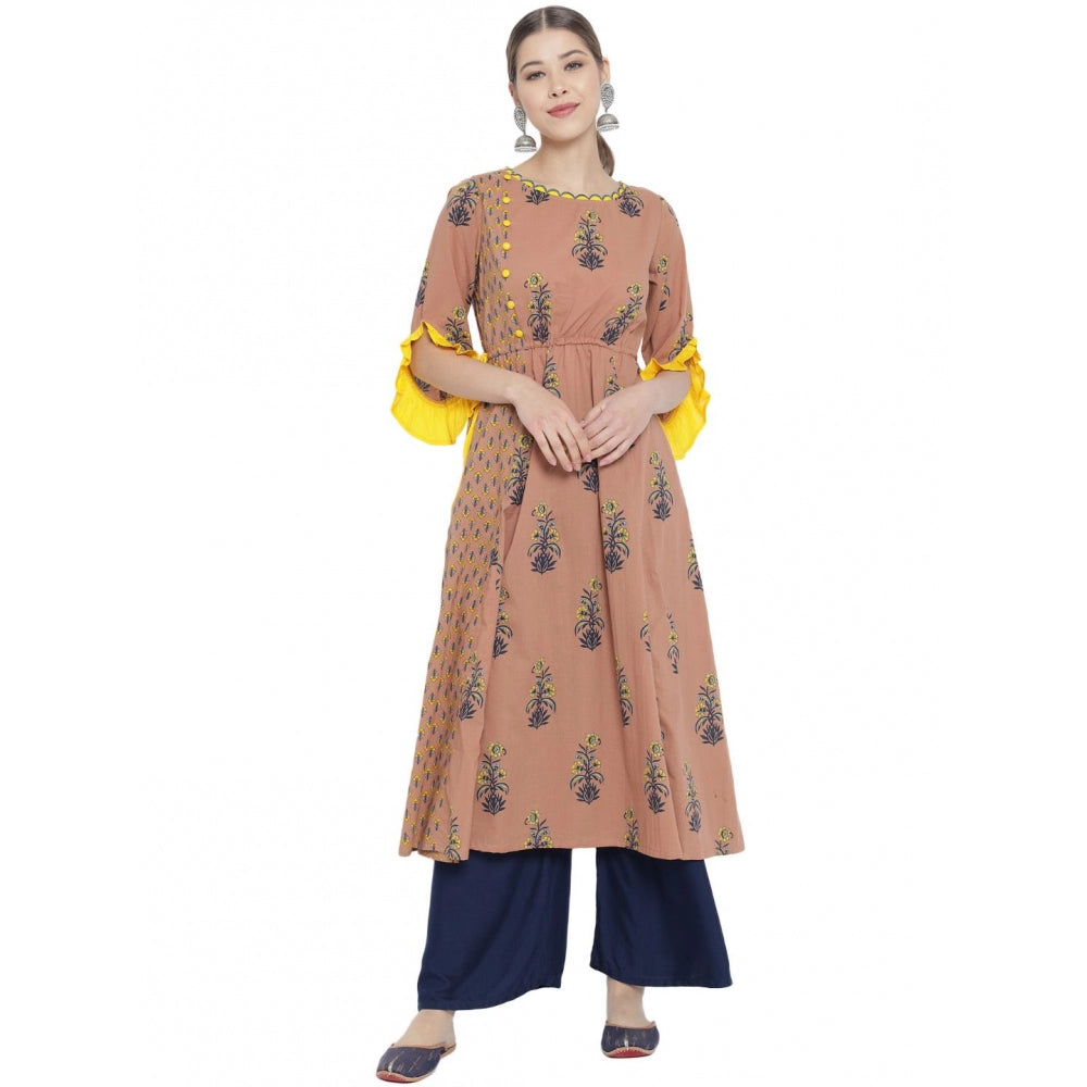 Generic Women's Casual 3/4 th Sleeve Floral Printed Cotton Kurti (MultiColor) Main image