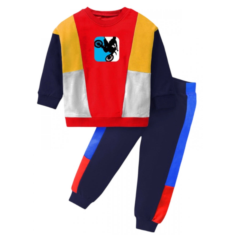 Generic Boy's Casual Full Sleeve Printed Cotton T Shirt With Pant (Red) Main image