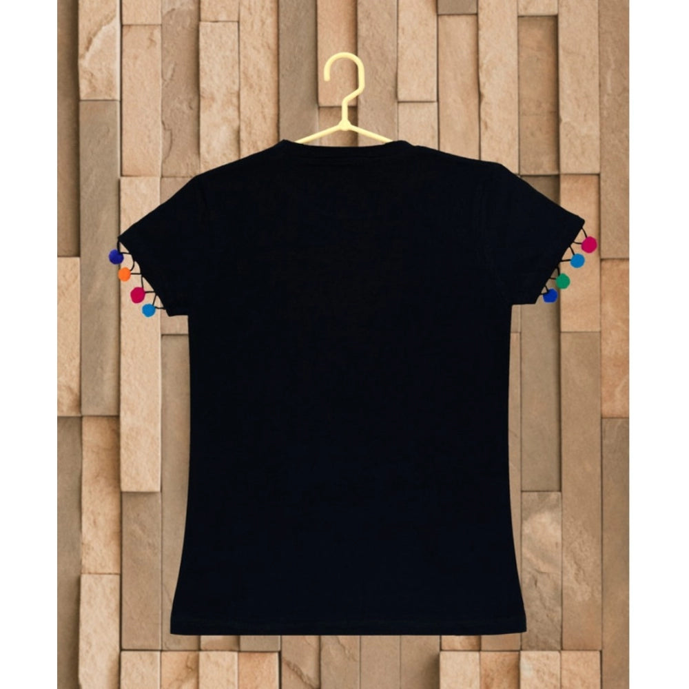 Generic Girl's Casual Short Sleeve Printed Cotton T Shirt (Black) Secondary image