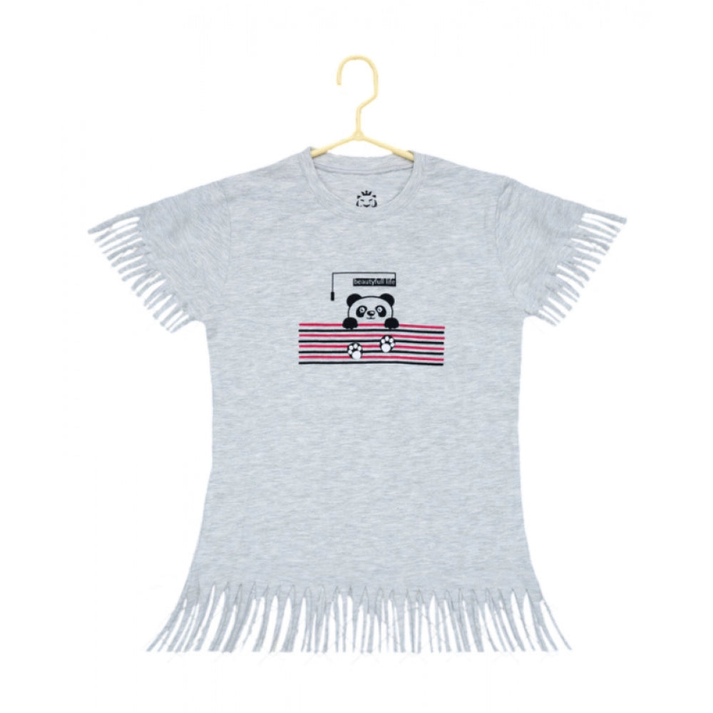 Generic Girl's Casual Short Sleeve Printed Cotton T Shirt (Grey) Main image