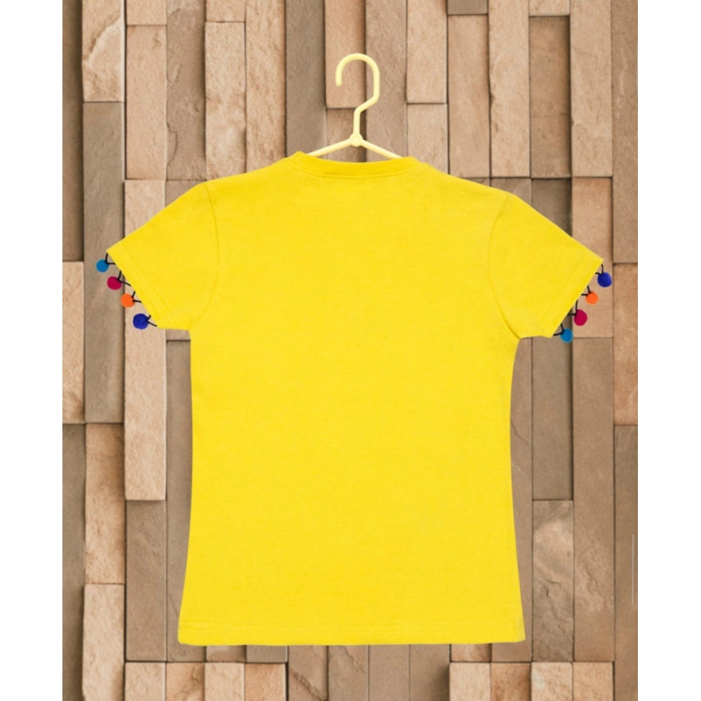 Generic Girl's Casual Short Sleeve Printed Cotton T Shirt (Yellow) Secondary image