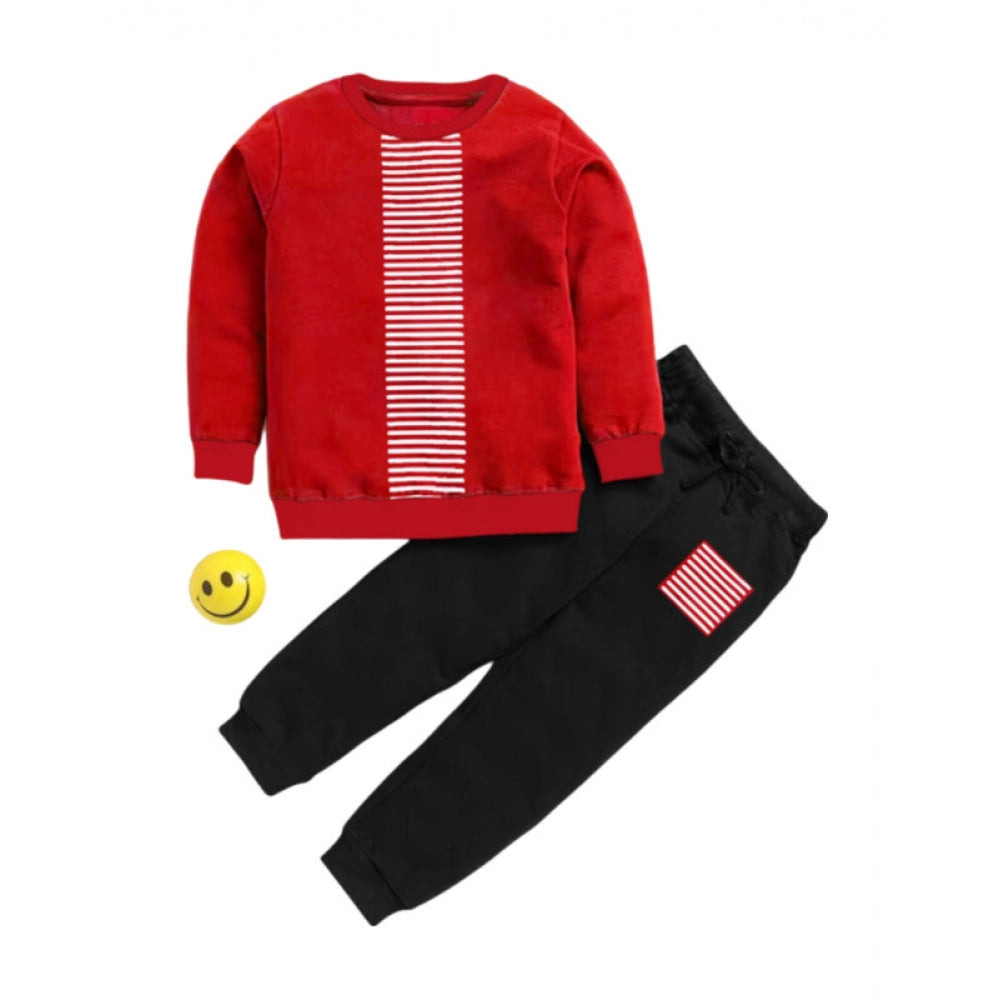 Generic Boy's Casual Full Sleeve Printed Cotton T Shirt With Pant (Red) Main image