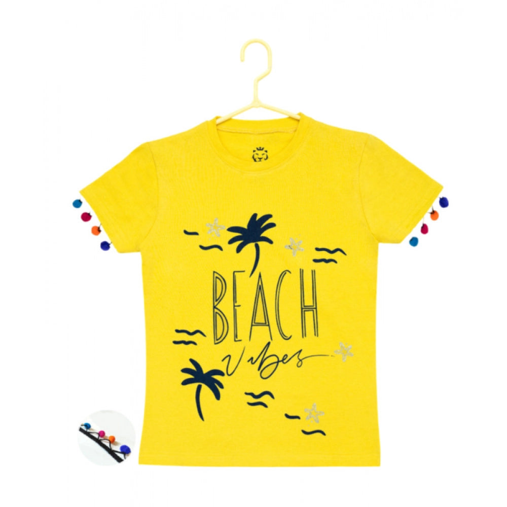 Generic Girl's Casual Short Sleeve Printed Cotton T Shirt (Yellow) Main image