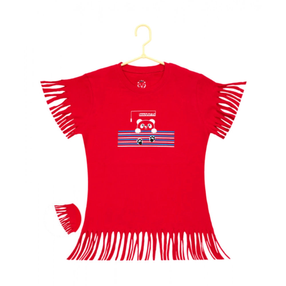 Generic Girl's Casual Short Sleeve Printed Cotton T Shirt (Red) Main image