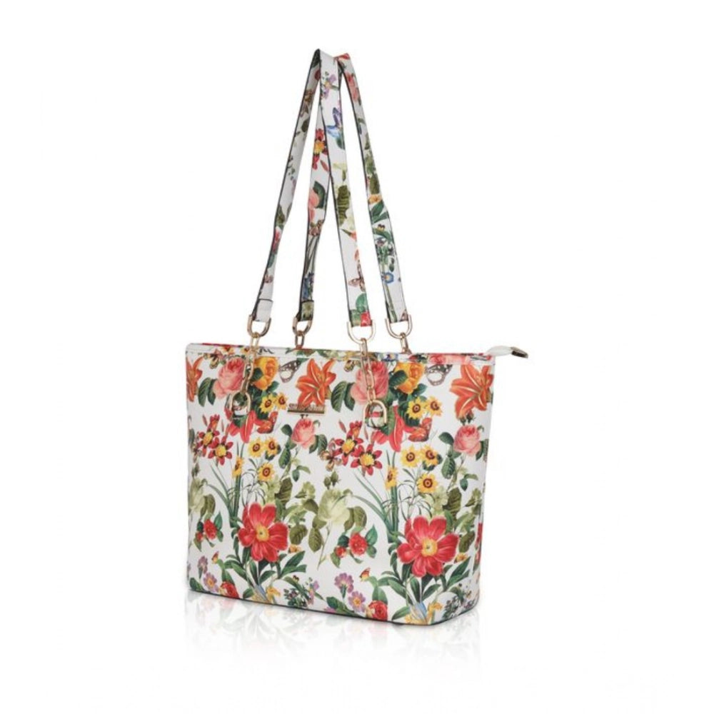 Generic Women's Faux Leather Printed Tote Bag (White Orang) Secondary image