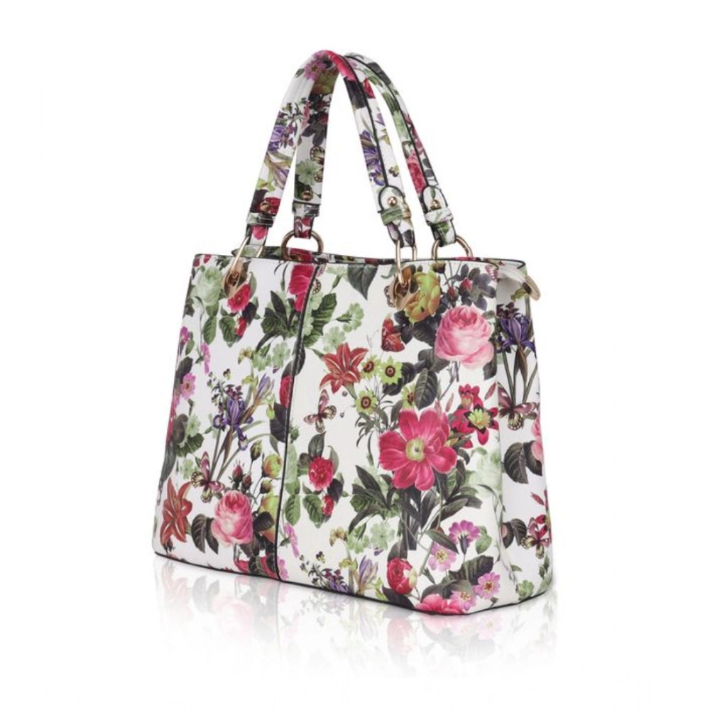 Generic Women's Faux Leather Printed Handheld Bag (White Pink) Secondary image