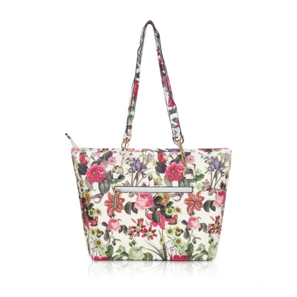 Generic Women's Faux Leather Printed Tote Bag (White Pink) Secondary image