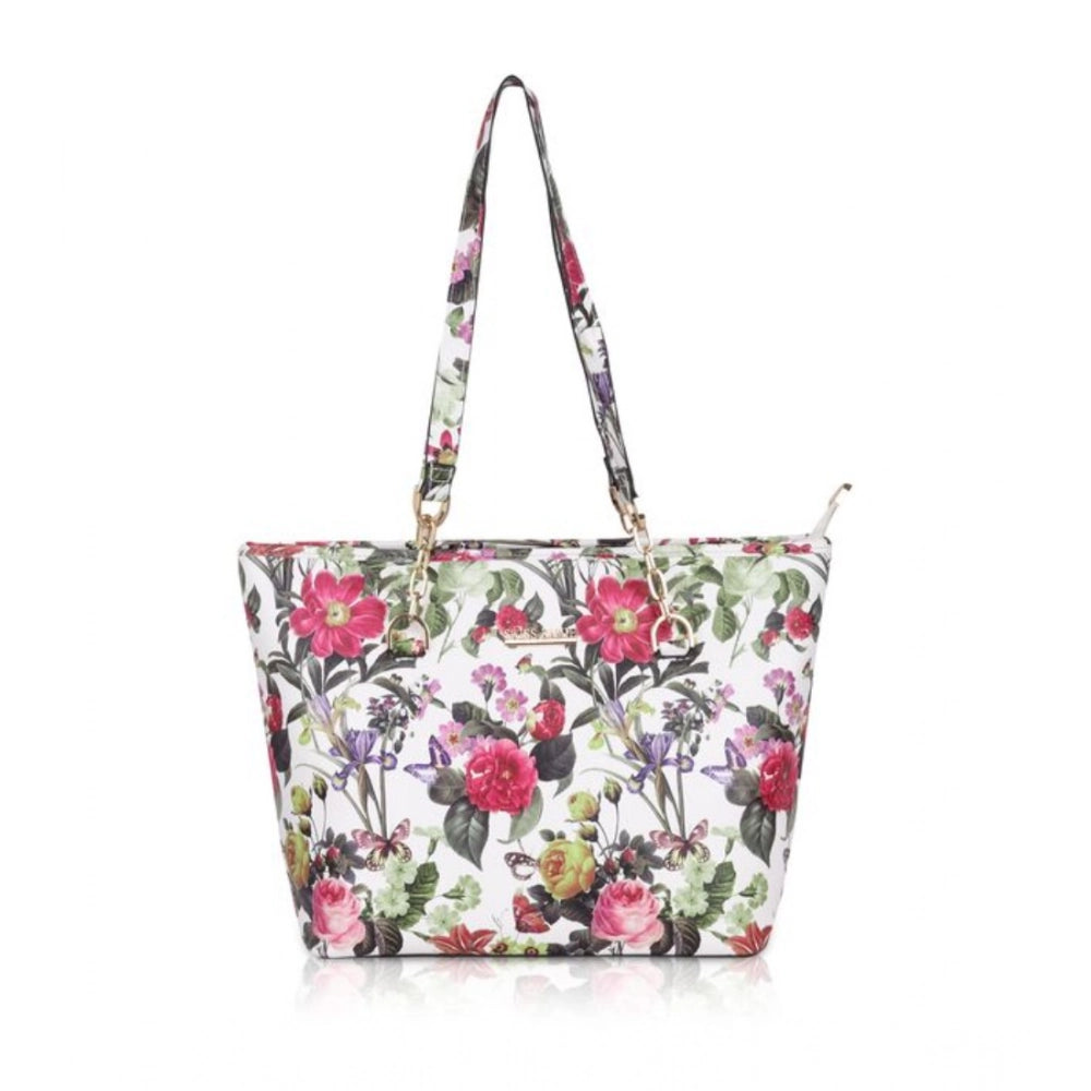 Generic Women's Faux Leather Printed Tote Bag (White Pink) Main image