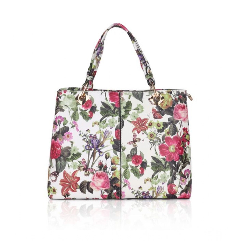Generic Women's Faux Leather Printed Handheld Bag (White Pink) Main image