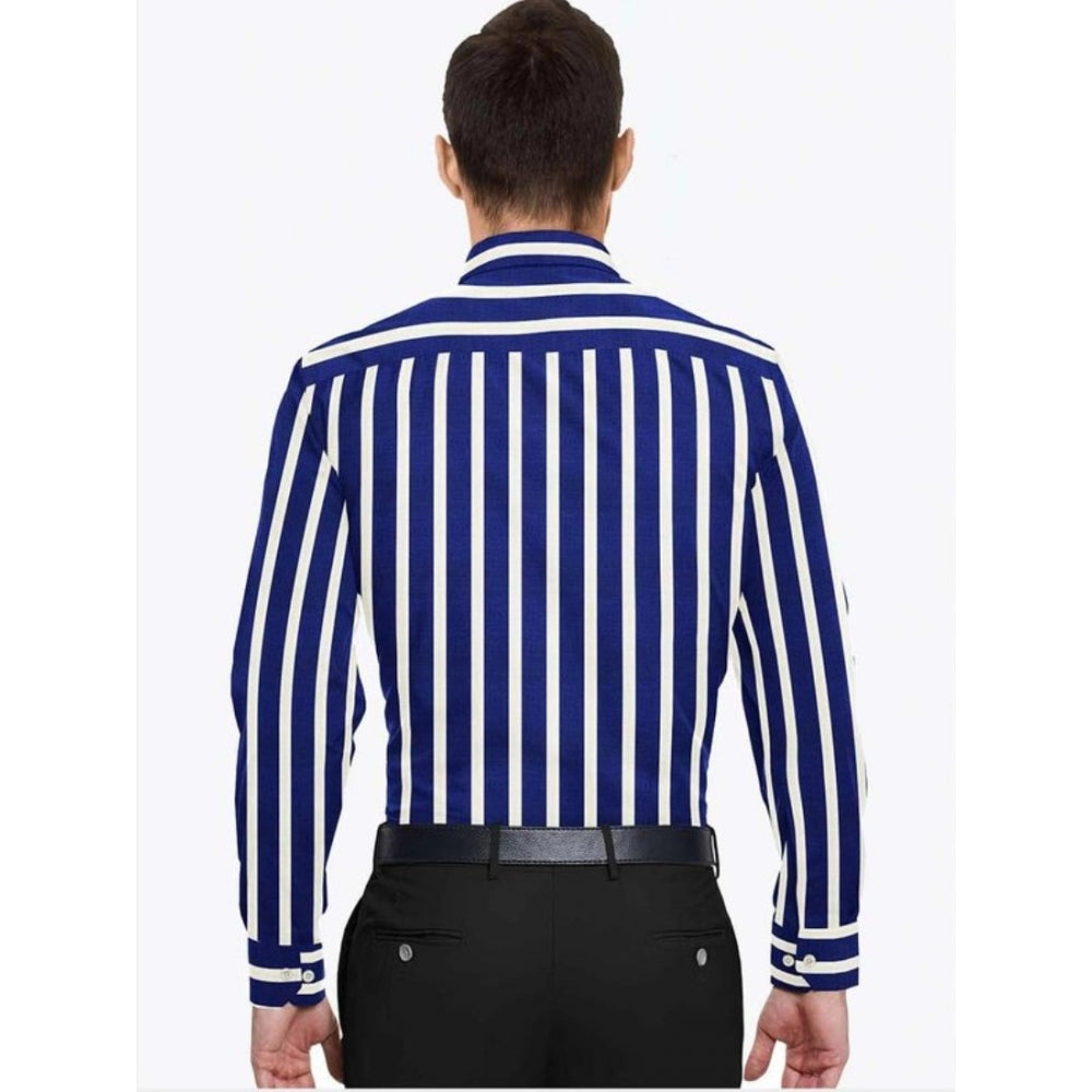 Generic Men's Cotton Blended Striped Full Sleeve Shirt (White-Blue) Secondary image