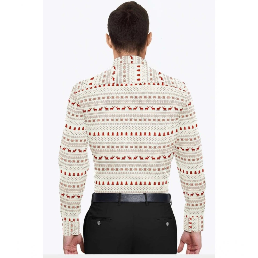 Generic Men's Cotton Blended Printed Full Sleeve Shirt (White-Red) Secondary image