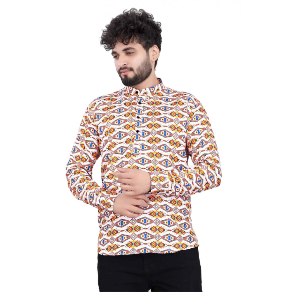 Generic Men's Cotton Blended Printed Full Sleeve Shortkurta (Multicolor) Main image