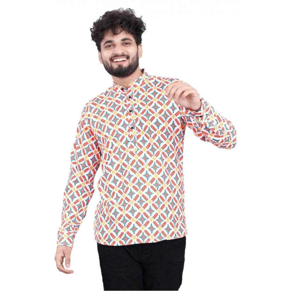 Generic Men's Cotton Blended Printed Full Sleeve Shortkurta (Multicolor) Main image