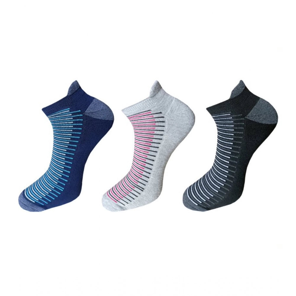 Generic 3_Pair Set Unisex Casual Cotton Striped Ankle Length Socks (Multicolor) Main image