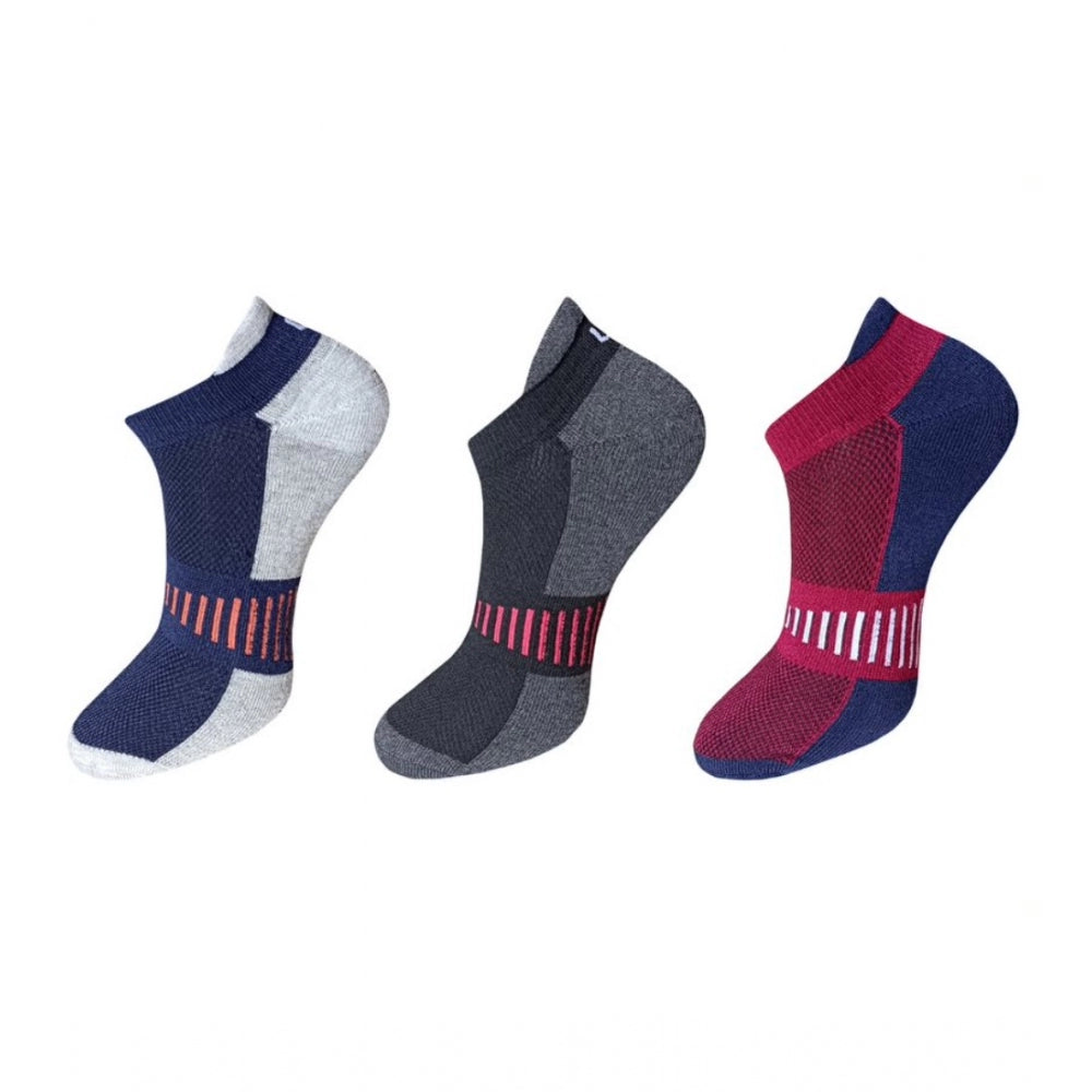 Generic 3_Pair Set Unisex Casual Cotton Striped Ankle Length Socks (Multicolor) Main image