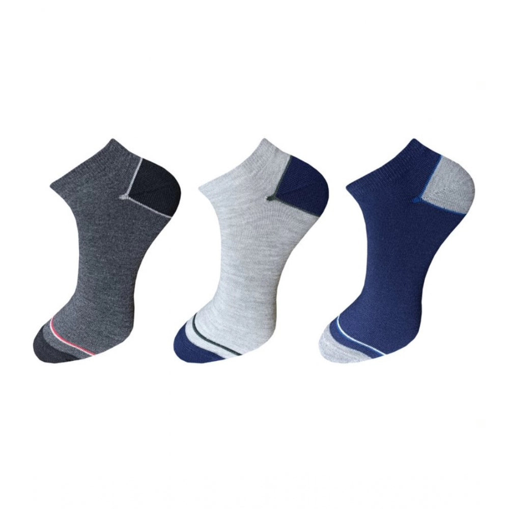 Generic 3_Pair Set Unisex Casual Cotton Solid Ankle Length Socks (Multicolor) Main image