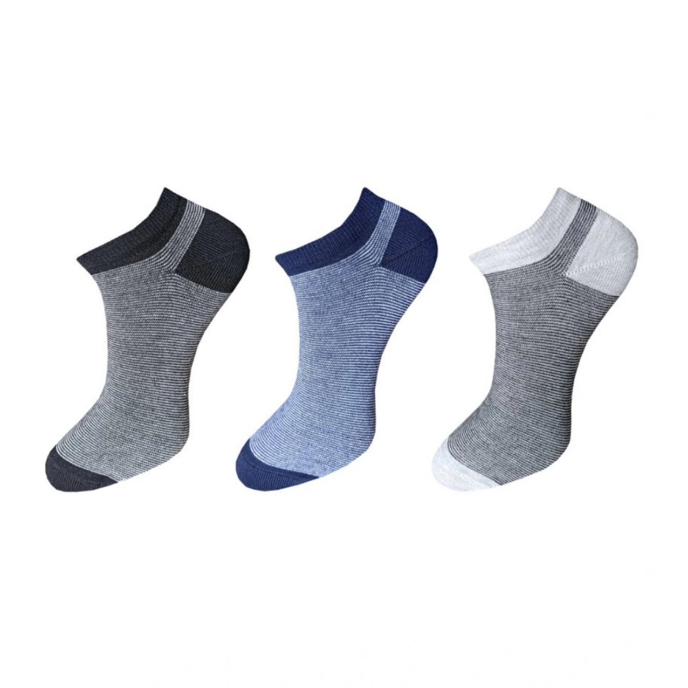 Generic 3_Pair Set Unisex Casual Cotton Striped Ankle Length Socks (Multicolor) Main image