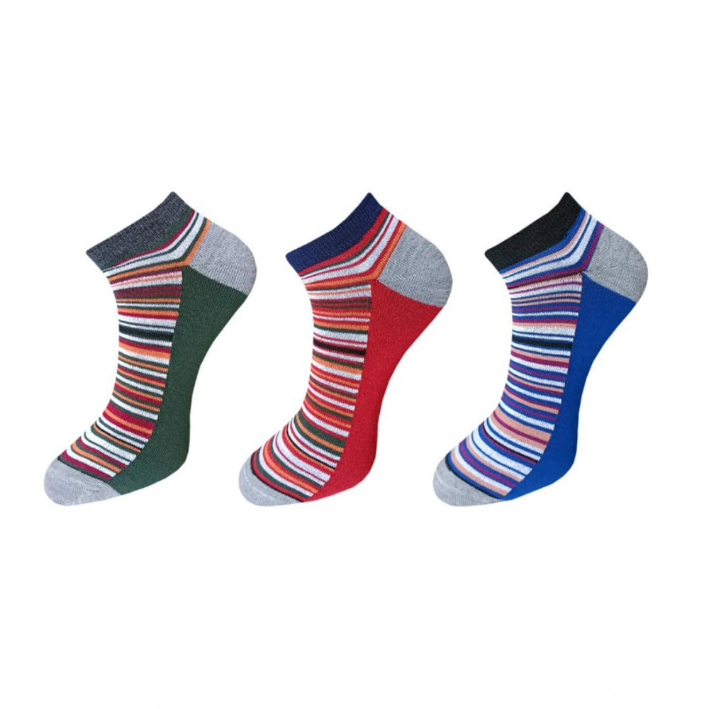 Generic 3_Pair Set Unisex Casual Cotton Striped Ankle Length Socks (Multicolor) Main image