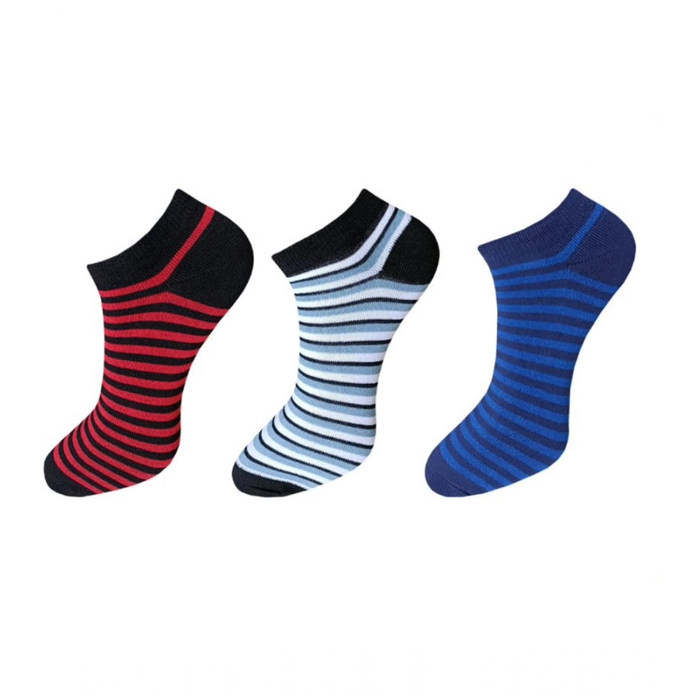 Generic 3_Pair Set Unisex Casual Cotton Striped Ankle Length Socks (Multicolor) Main image