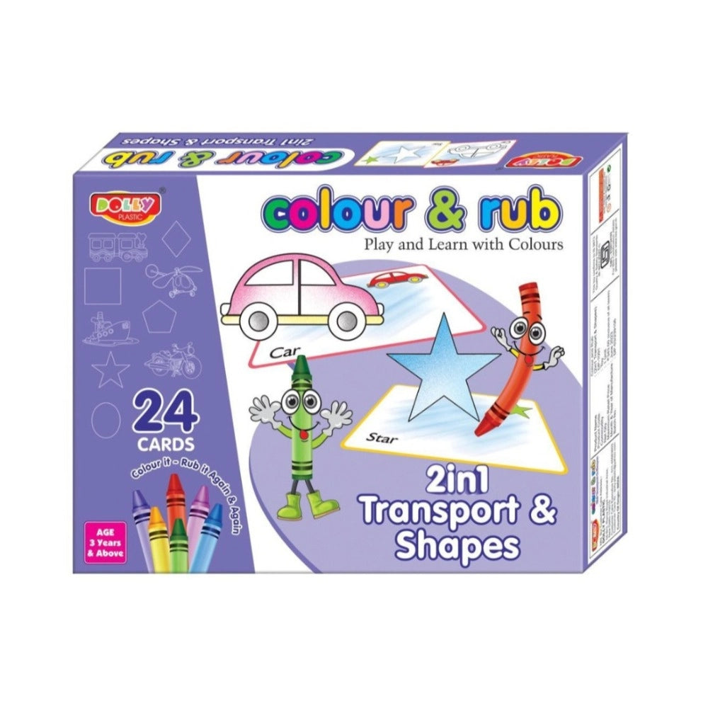 2 in 1 Transport - Shapes Colour And Rub With 24 Cards | Cardboard | Educational Toys | 3+ Years Main image