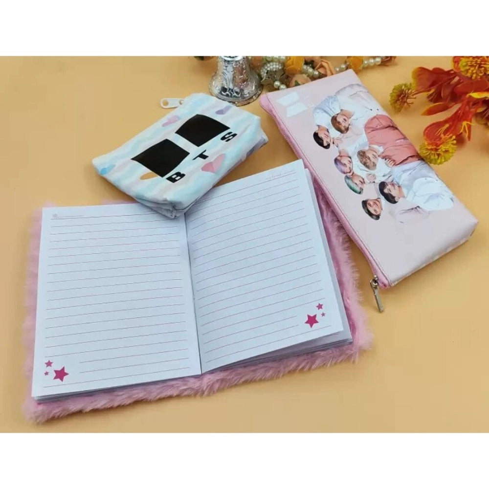 Prezzie Villa 3 in 1 Black Pink Stationery Set for Kids in Multicolor 2 Pouches and 1 Pocket Diary Set | Soft Furr | Stationery | 5+ Years Secondary image
