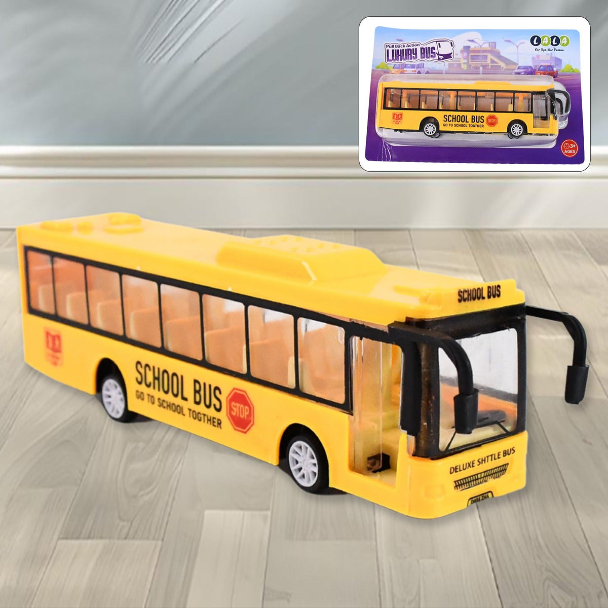 Front view of yellow mini bus toy with realistic details Main image