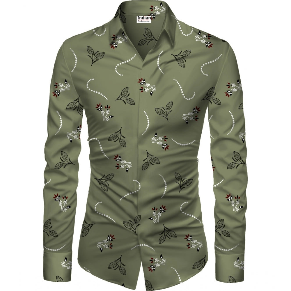 Generic Men's Casual Floral Printed Cotton Blend Unstitched Shirt Fabric 1.6 Mtrs (Green) Main image