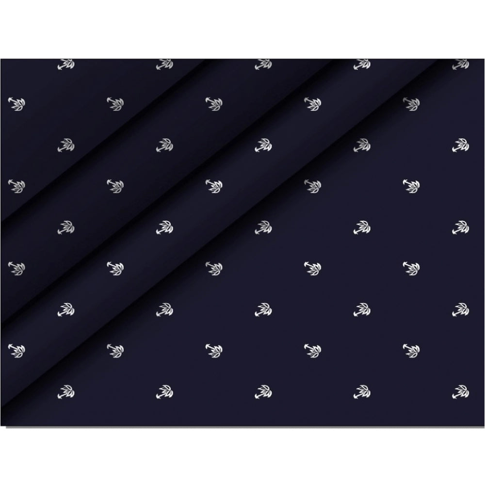 Generic Men's Casual Floral Printed Cotton Blend Unstitched Shirt Fabric 1.6 Mtrs (Dark Blue) Secondary image