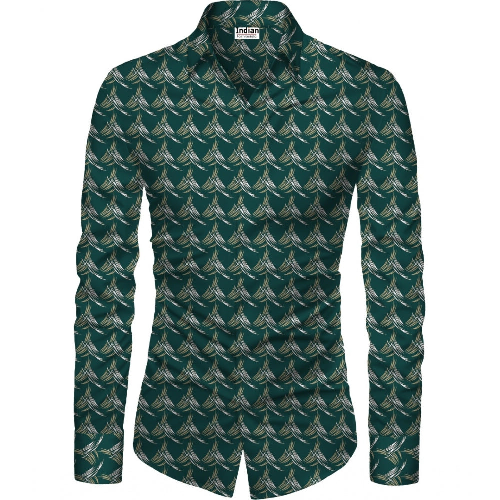 Generic Men's Casual Floral Printed Cotton Blend Unstitched Shirt Fabric 1.6 Mtrs (Dark Green) Main image