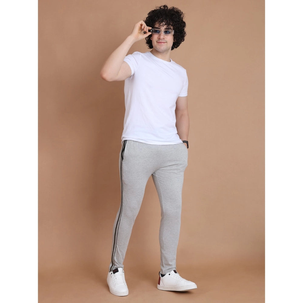 Generic Men's Casual Cotton Striped Full Length Track Pant (Greymelange) Secondary image