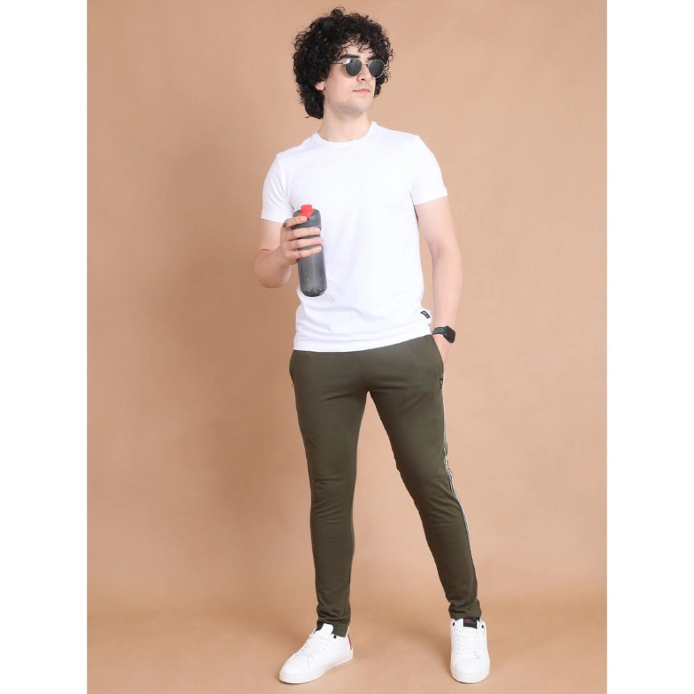 Generic Men's Casual Cotton Striped Full Length Track Pant (olive) Secondary image